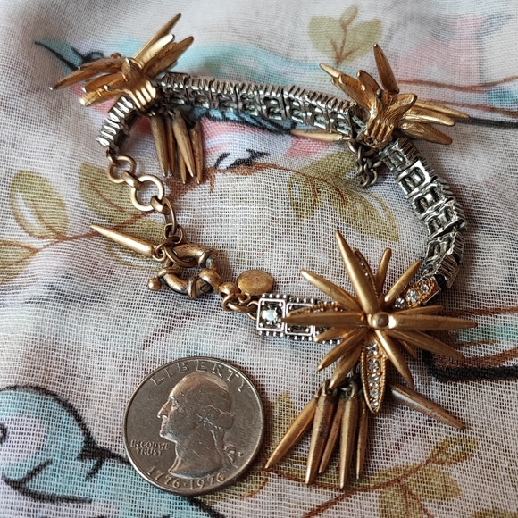 Oxidized Antique Brass Tone J. Crew Fireworks Firecracker Bracelet Spikes Stones - Picture 11 of 13